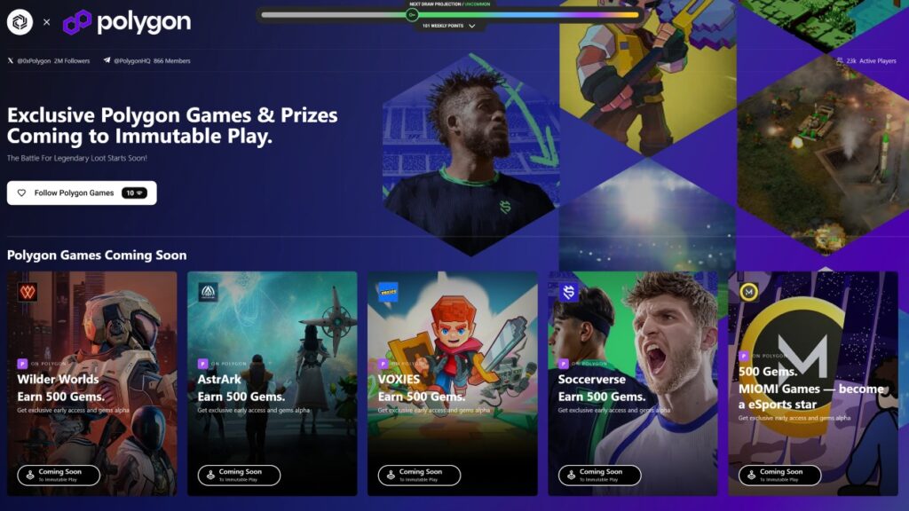 O imutável lança jogos no Hub Polygon, promovendo o mundo Wilder, Voxies e Soccerverse